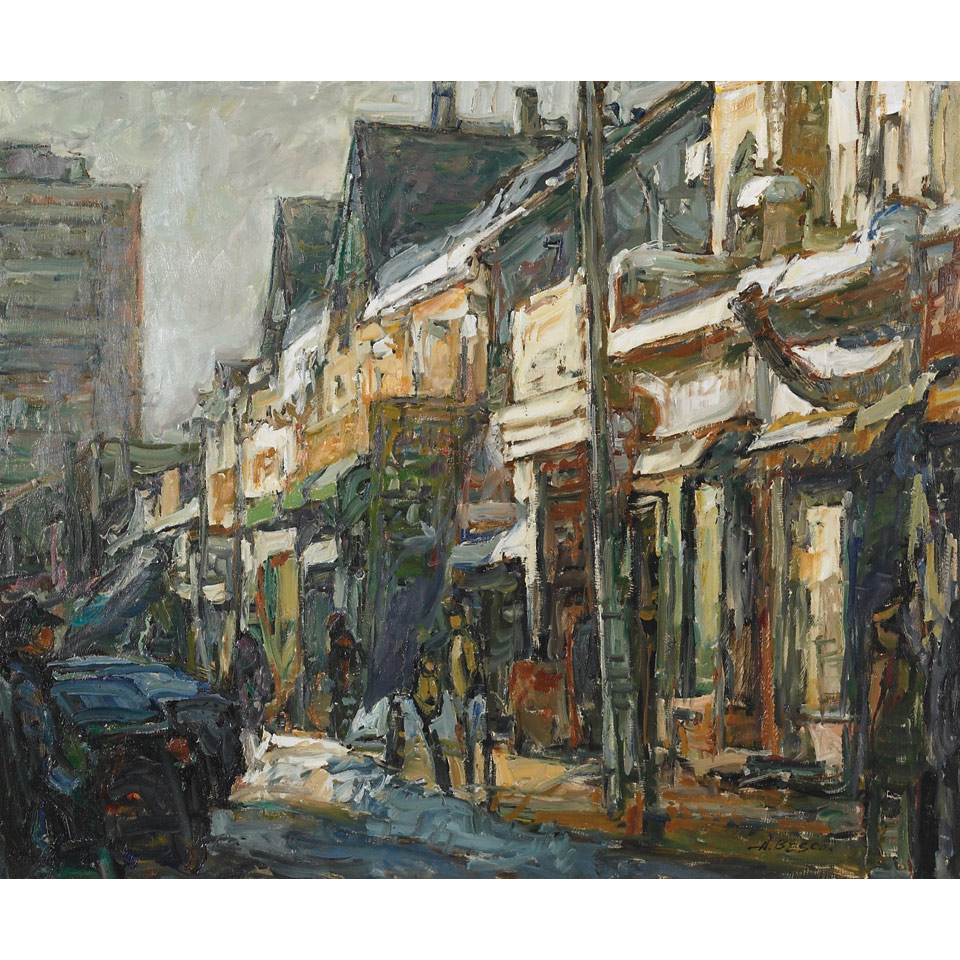 Appraisal: DONALD BESCO KENSINGTON STREET SCENE WINTER oil on board signed