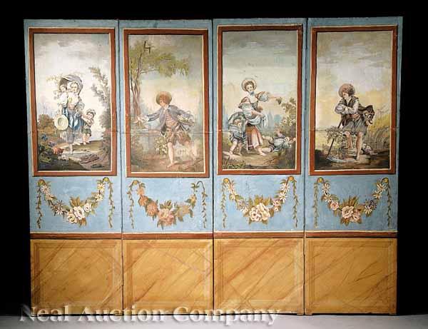 Appraisal: A Continental Belle poque Paint-Decorated Four-Panel Screen late th early