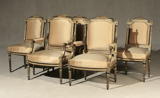 Appraisal: Louis XVI Style Parcel Gilt and Ebonized Six-Piece Salon Group