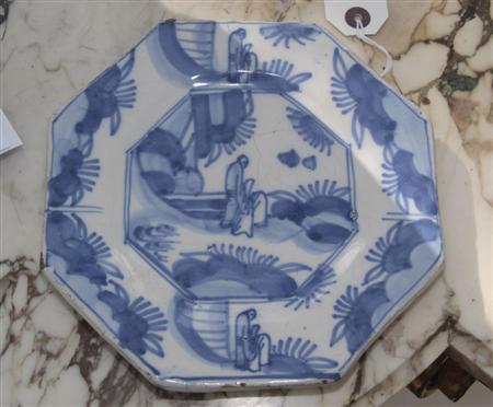 Appraisal: A late th century London Delft octagonal plate circa blue