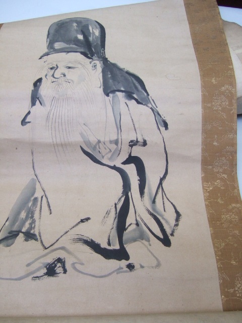 Appraisal: A large scroll painting of a scholar depicted in long