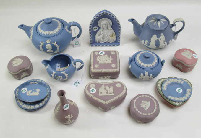 Appraisal: SEVENTEEN PIECES WEDGWOOD JASPERWARE having white relief on blue lilac