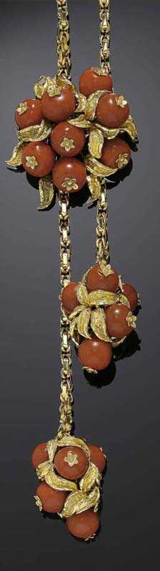 Appraisal: GOLD AND CARNELIAN SAUTOIR E MEISTER Yellow gold Highly decorative