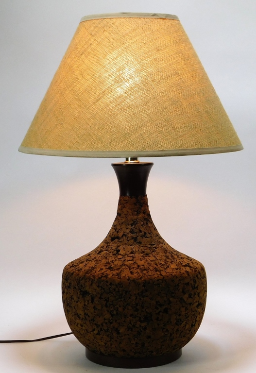 Appraisal: C MODERN CORK TEAKWOOD TABLE LAMP United States Circa Vase