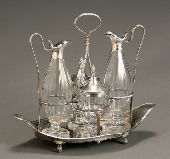 Appraisal: George III Silver and Cut Glass Cruet Stand Probably William