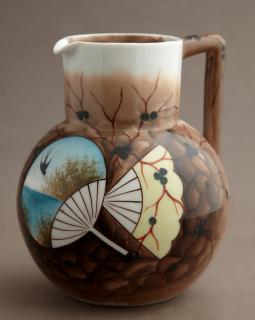 Appraisal: French Porcelain Pitcher c with Japonesque fan and bird decoration