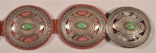 Appraisal: Navajo Sterling Turquoise Concho Belt Vintage Navajo Sterling Silver and