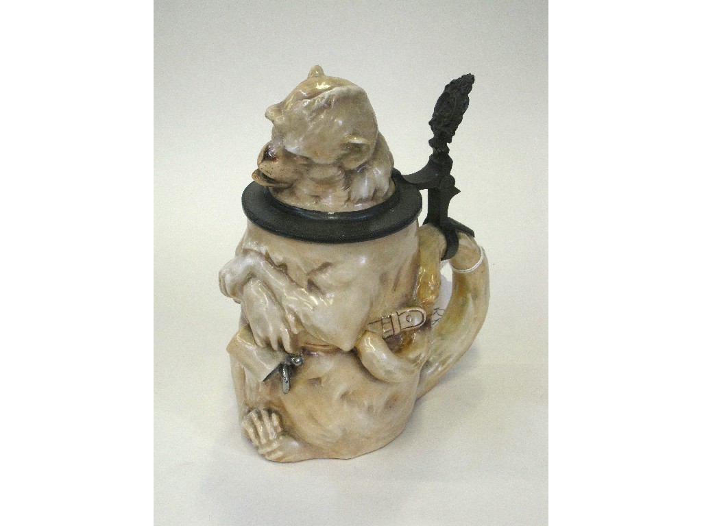 Appraisal: Musterschutz porcelain novelty beer stein modelled as an intoxicated monkey