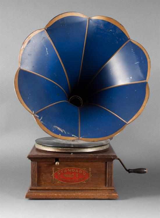 Appraisal: Standard Model ''A'' oak phonograph with painted sheet metal horn