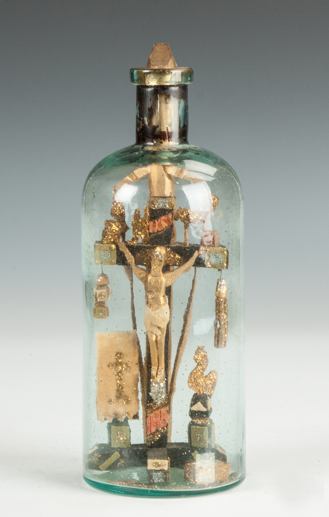 Appraisal: Carved Crucifix in a Bottle Early th cent