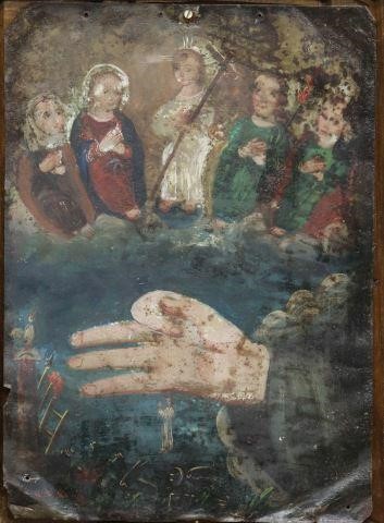 Appraisal: Framed oil on tin retablo Mexico th c La Omnipotente