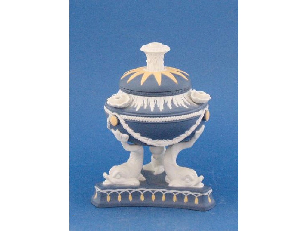 Appraisal: A WEDGWOOD BLUE JASPERWARE URN AND COVER of Regency design