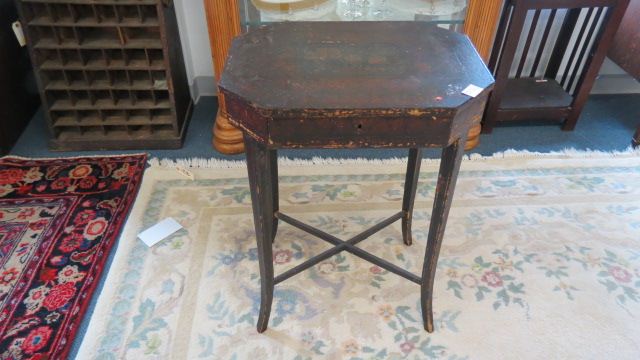 Appraisal: th Century Lacquerware Sewing Stand lift top reveals compartments circa