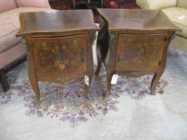 Appraisal: Pair of Portugese Inlaid Cabinets ormolu trim fine floral decor