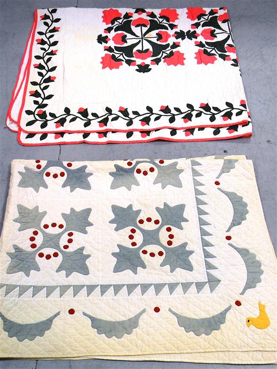 Appraisal: Two cotton applique quilts one with pink and green flowers