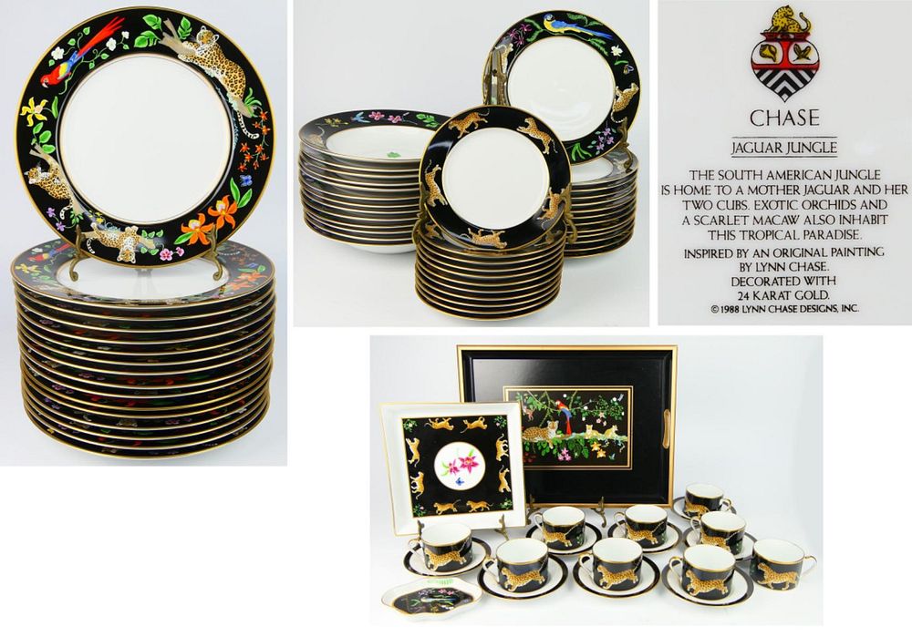 Appraisal: LYNN CHASE JAGUAR JUNGLE PARTIAL CHINA SET One of the