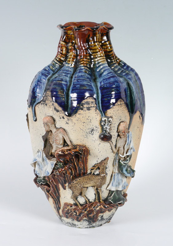 Appraisal: JAPANESE SUMIDA GAWA VASE Large vase depicting elders in various