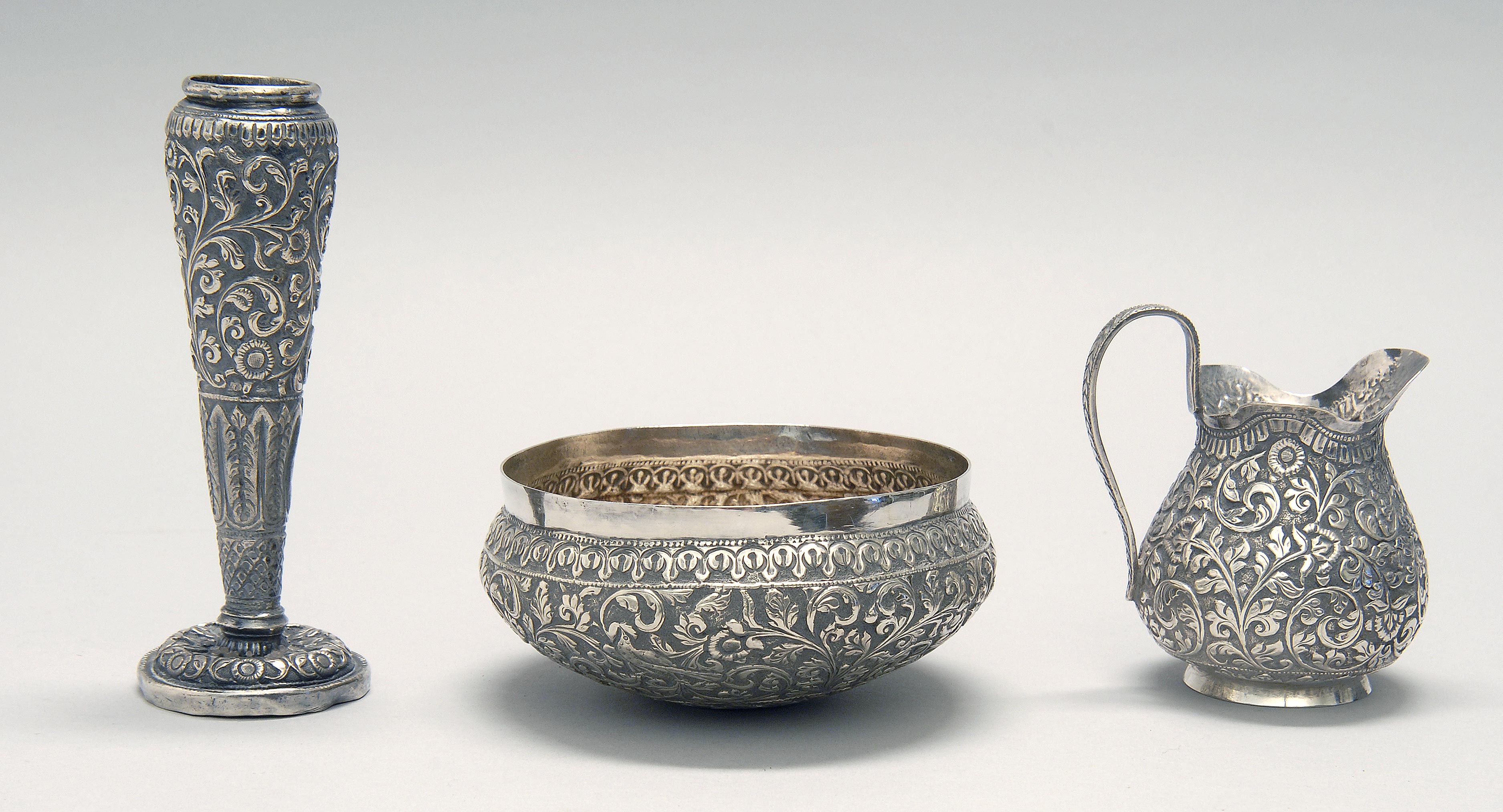 Appraisal: THREE PIECES OF TURKISH SILVER HOLLOWWARE Circa sWith overall repouss