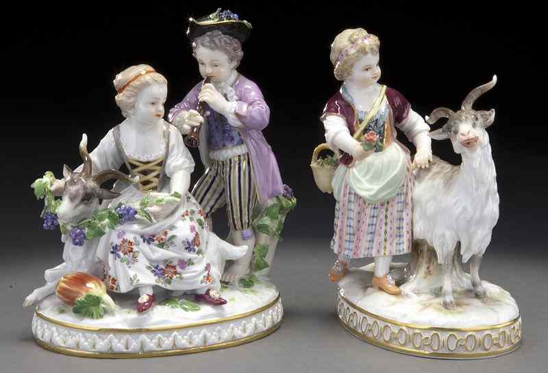 Appraisal: Meissen porcelain figural groups including modeled as a girl carrying