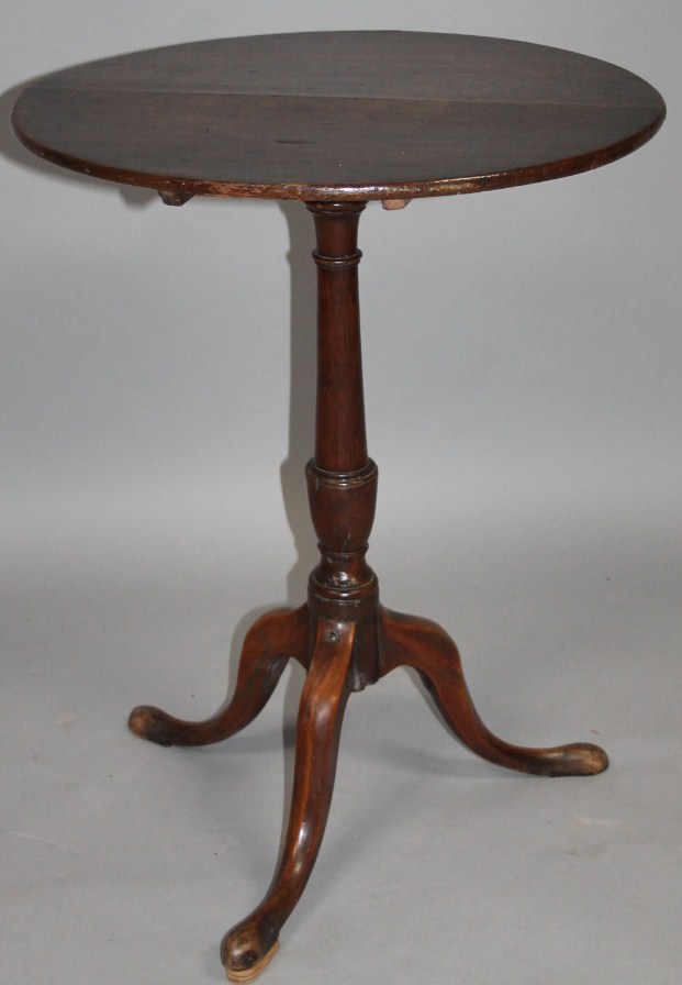 Appraisal: An thC oak tripod table the circular top on tapering