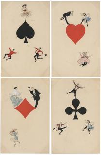 Appraisal: Set of Four Art Nouveau Playing Card Postcards Circa Dancers