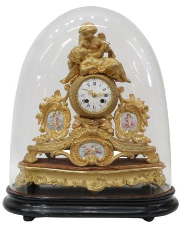 Appraisal: French gilt metal mantel shelf clock th c Cupid and