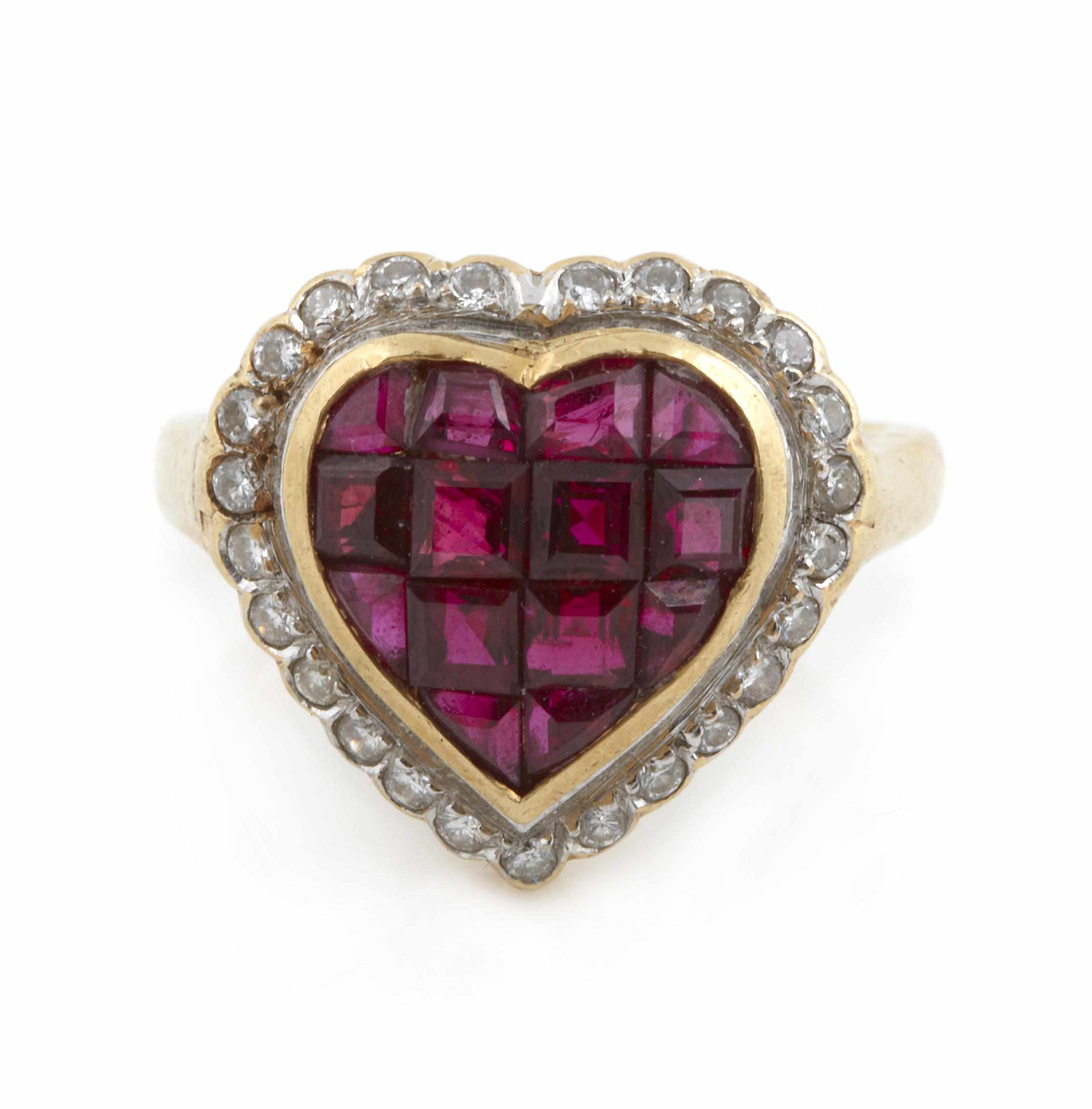 Appraisal: A ruby diamond and k bicolor gold heart ring size