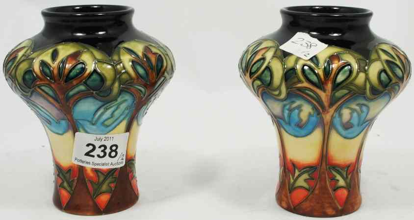 Appraisal: Pair Moorcroft Vases decorated in the Blue Dove design limited