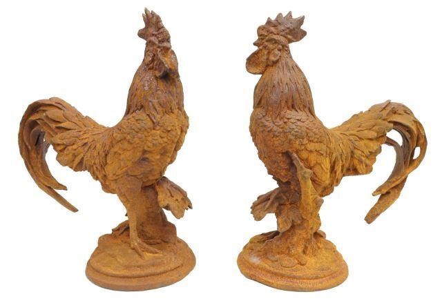 Appraisal: lot of Cast iron figures of roosters cockerels th c