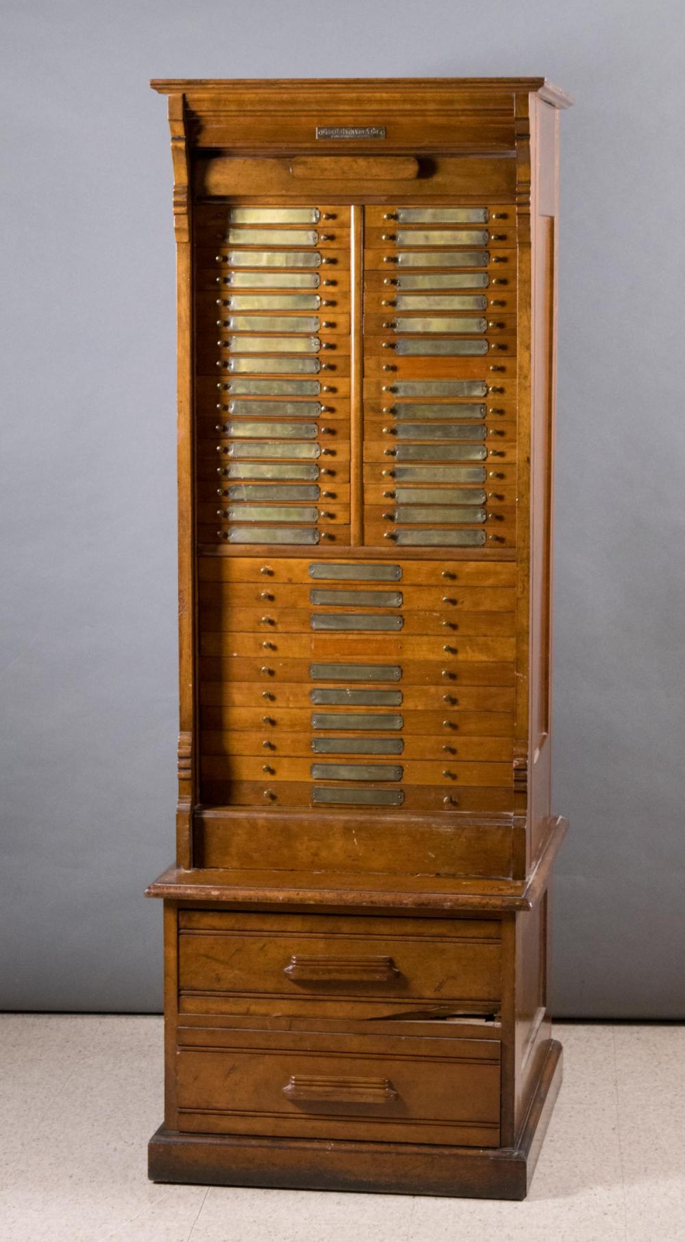 Appraisal: TAMBOUR-FRONT STATIONERY FILE CABINET ON CHEST George D Barnard Co