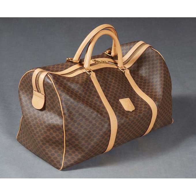 Appraisal: Celine Large Boston Travel Bag in brown Macadam coated canvas