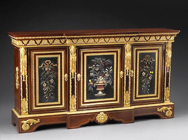 Appraisal: A Louis XIV style gilt bronze and hardstone mounted mahogany