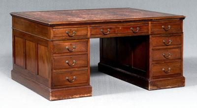 Appraisal: Georgian mahogany partner s desk brick red and gilt tooled