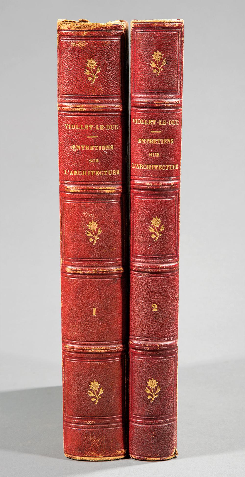 Appraisal: Leather Bindings Viollet-Le-Duc Entretiens sur L'Architecture c volumes in French