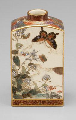 Appraisal: Japanese satsuma tea canister square section with butterflies and flowers