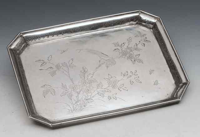 Appraisal: A CHINESE SILVER HEXAGONAL TRAY engraved with phoenix and blossom