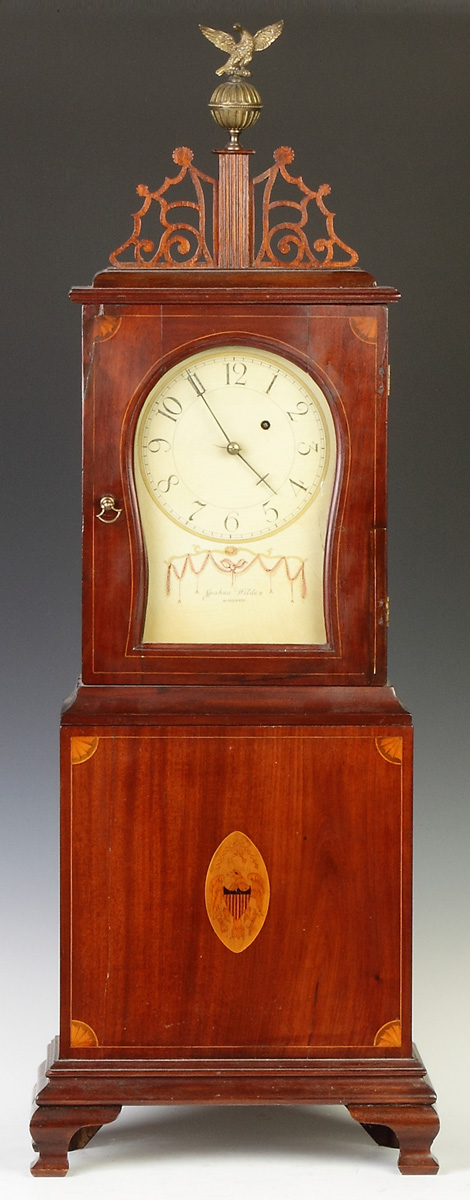 Appraisal: Massachusetts Inlaid Shelf Clock Mahogany case w eagle inlay restored