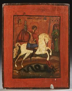 Appraisal: Russian Icon of Saint George Slaying the Dragon Russian Icon