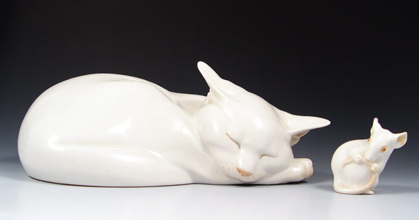 Appraisal: ROYAL COPENHAGEN CAT MOUSE Large white cat '' long note