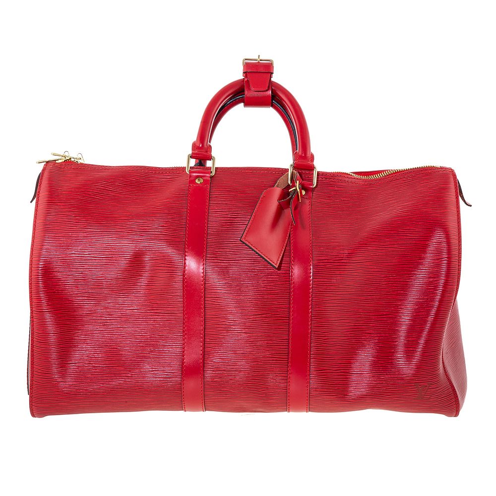 Appraisal: A Louis Vuitton Epi Keepall A red Epi leather Louis