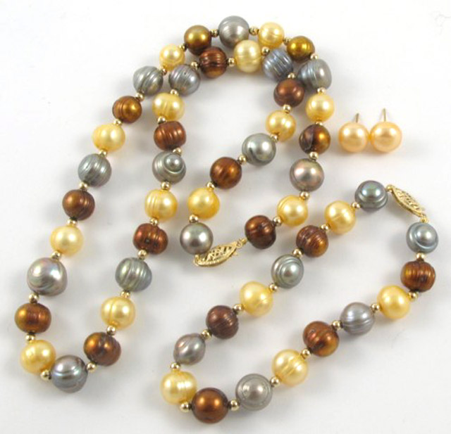 Appraisal: FOUR ARTICLES OF PEARL JEWELRY including a multi-color pearl necklace