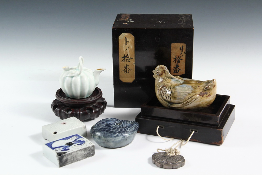 Appraisal: ASIAN CALLIGRAPHY WATER DROPPERS - Including th c Japanese Setoware