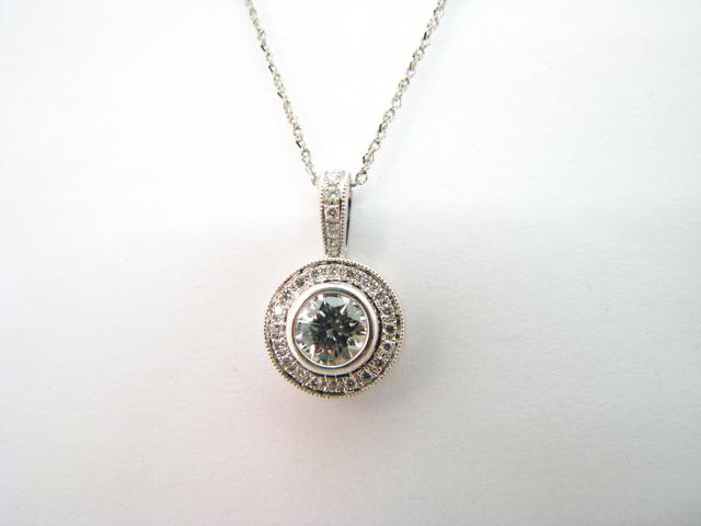 Appraisal: K White Gold Diamond Necklace ct bezel set Center Stone