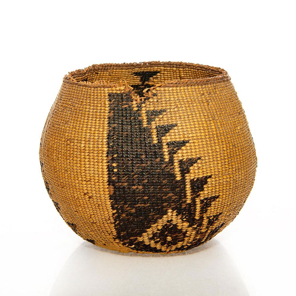 Appraisal: NATIVE AMERICAN TRIBAL WOVEN GOURD SHAPE BASKET BOWL Traditional design