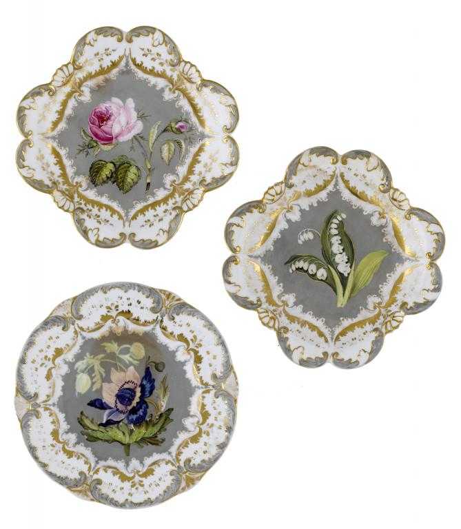 Appraisal: A ROCKINGHAM BOTANICAL DESSERT PLATE AND PAIR OF DISHES of