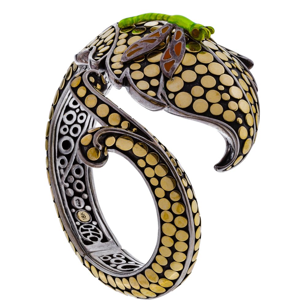 Appraisal: JOHN HARDY STERLING SILVER AND K GOLD DRAGONFLY HINGED BANGLE