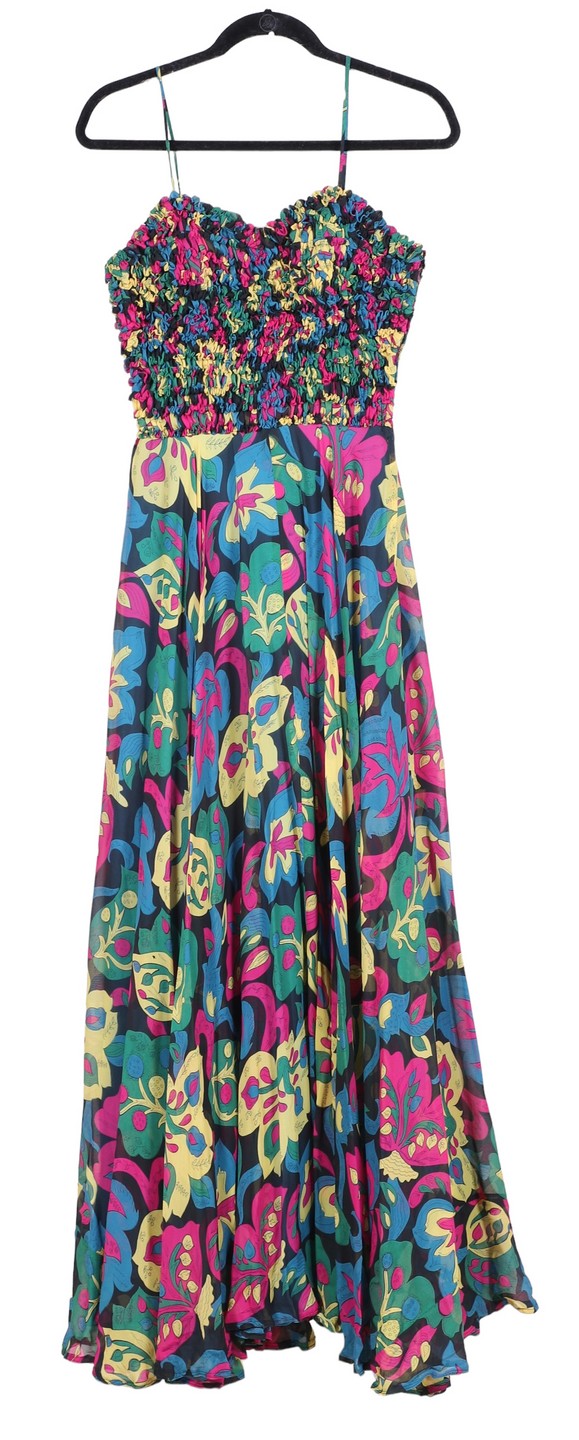 Appraisal: 's patterned maxi dress vibrant floral silk chiffon over satin