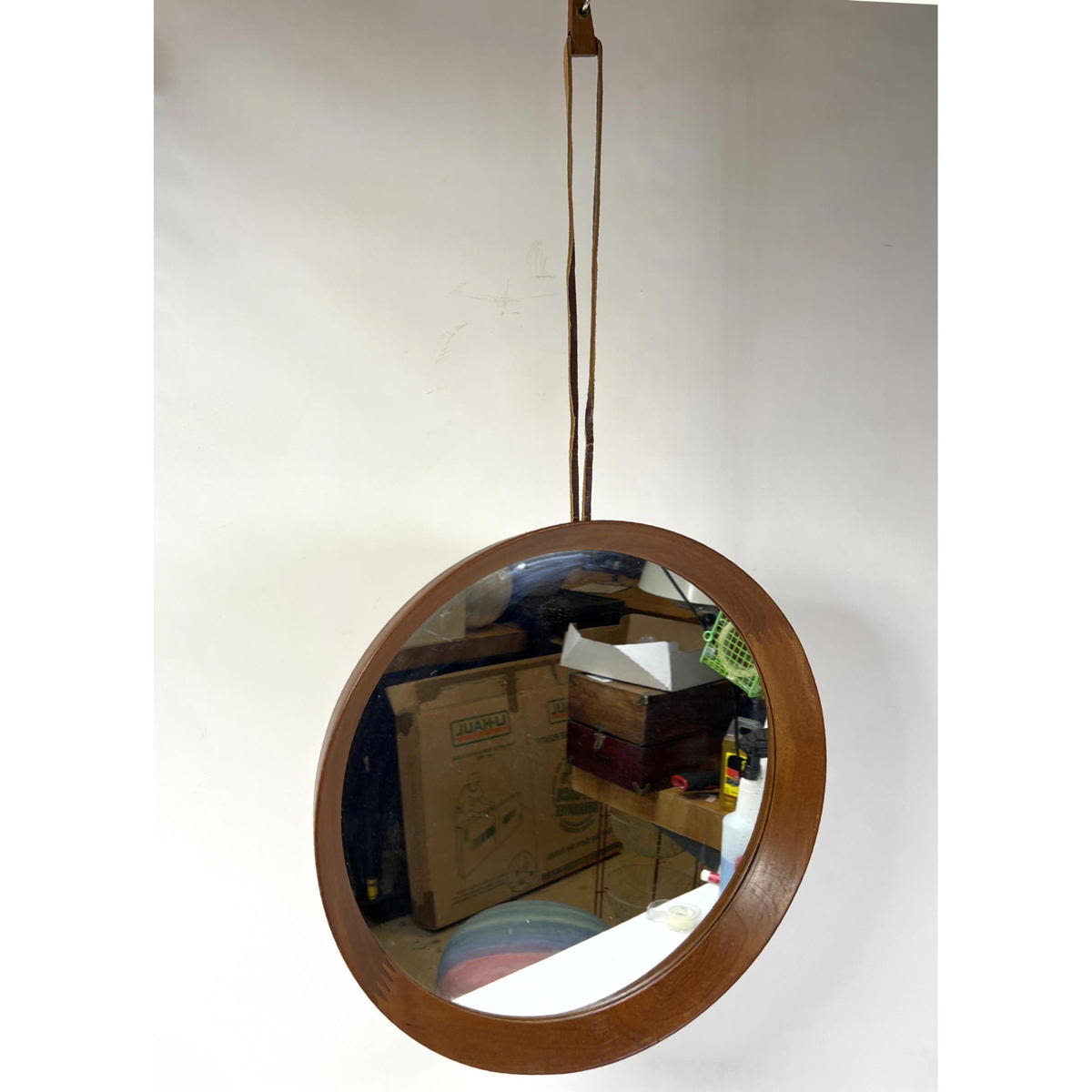 Appraisal: Pedersen Hansen Danish Modern Teak Round Wall Mirror with leather