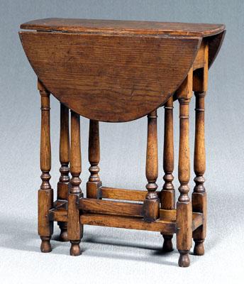 Appraisal: William and Mary diminutive table oak throughout with oval top