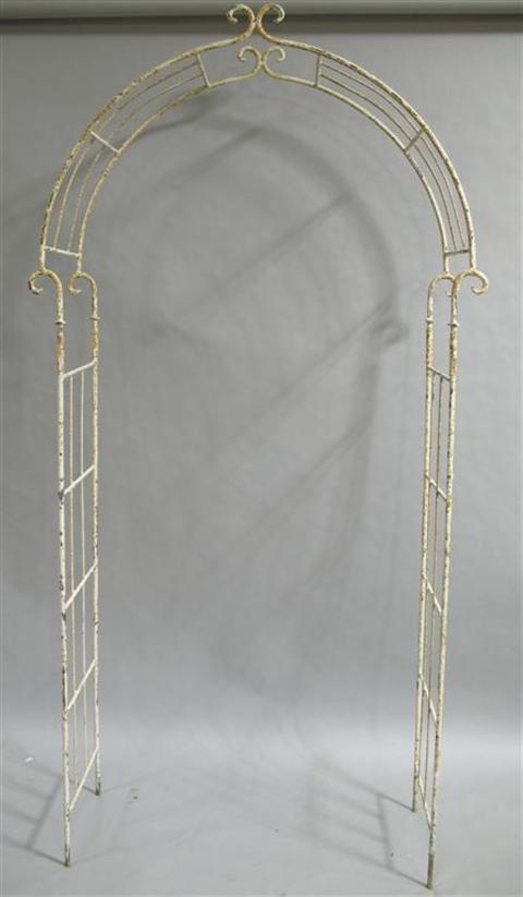 Appraisal: WROUGHT IRON GARDEN ARBOR The simple wirework sides rising to